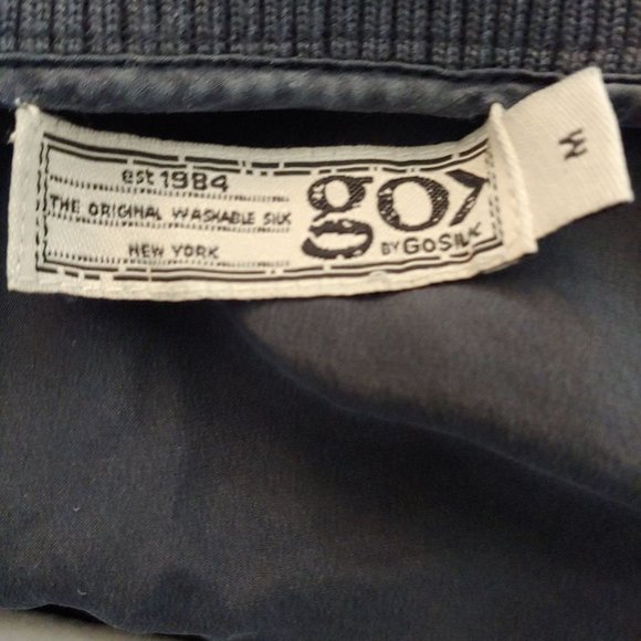 Go Silk 100% gray black silk long sleeve raw hem v-neck tunic medium - Picture 10 of 11